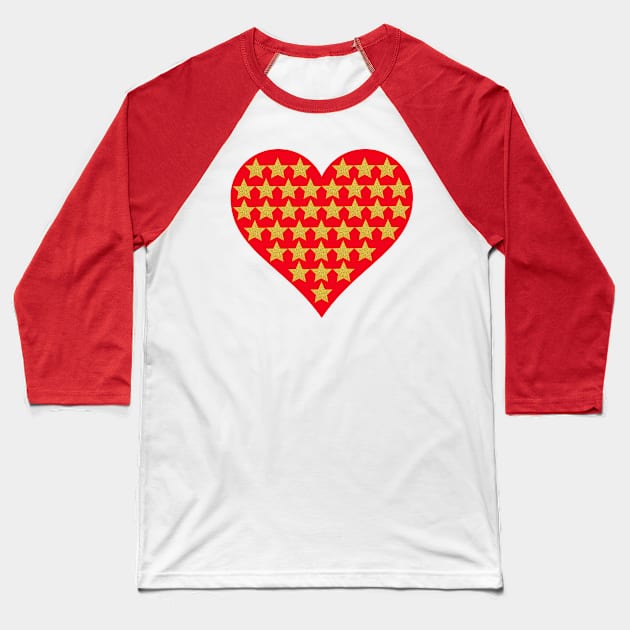 Little gold stars in red heart. Baseball T-Shirt by Nano-none